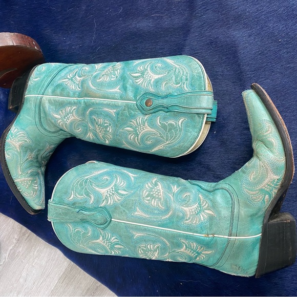 Women's Corral Cortez Western Turquoise Leather Rodeo Cowboy Boots Size 6 - Picture 5 of 7